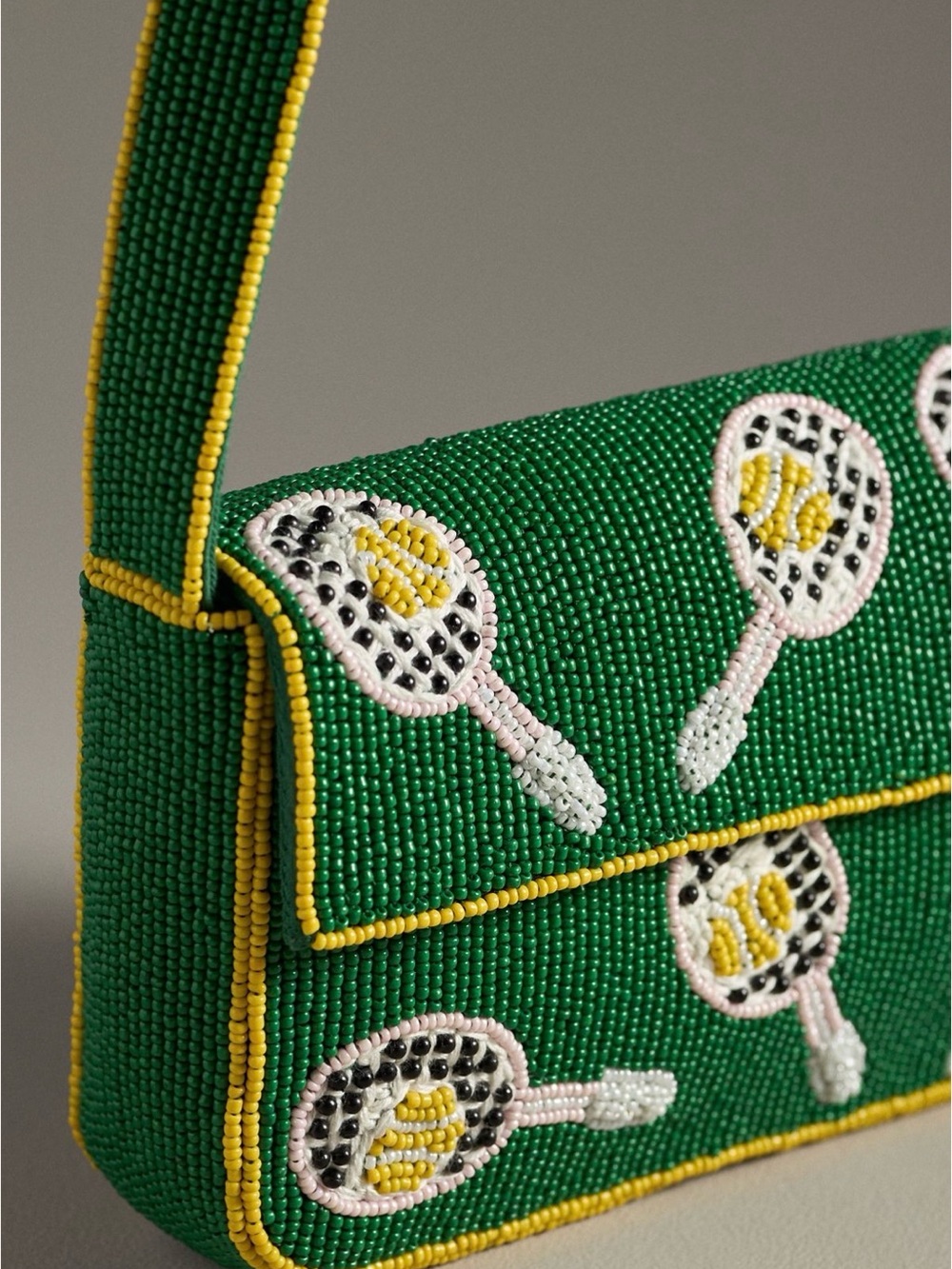 Anthropologie Beaded Fiona Beaded Bag Tennis Green - Picture 2 of 3